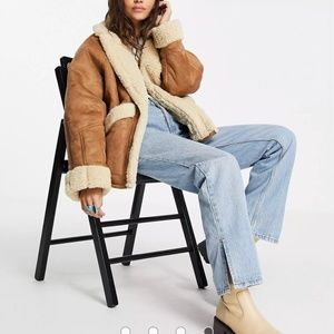 Topshop faux shearling oversized car jacket